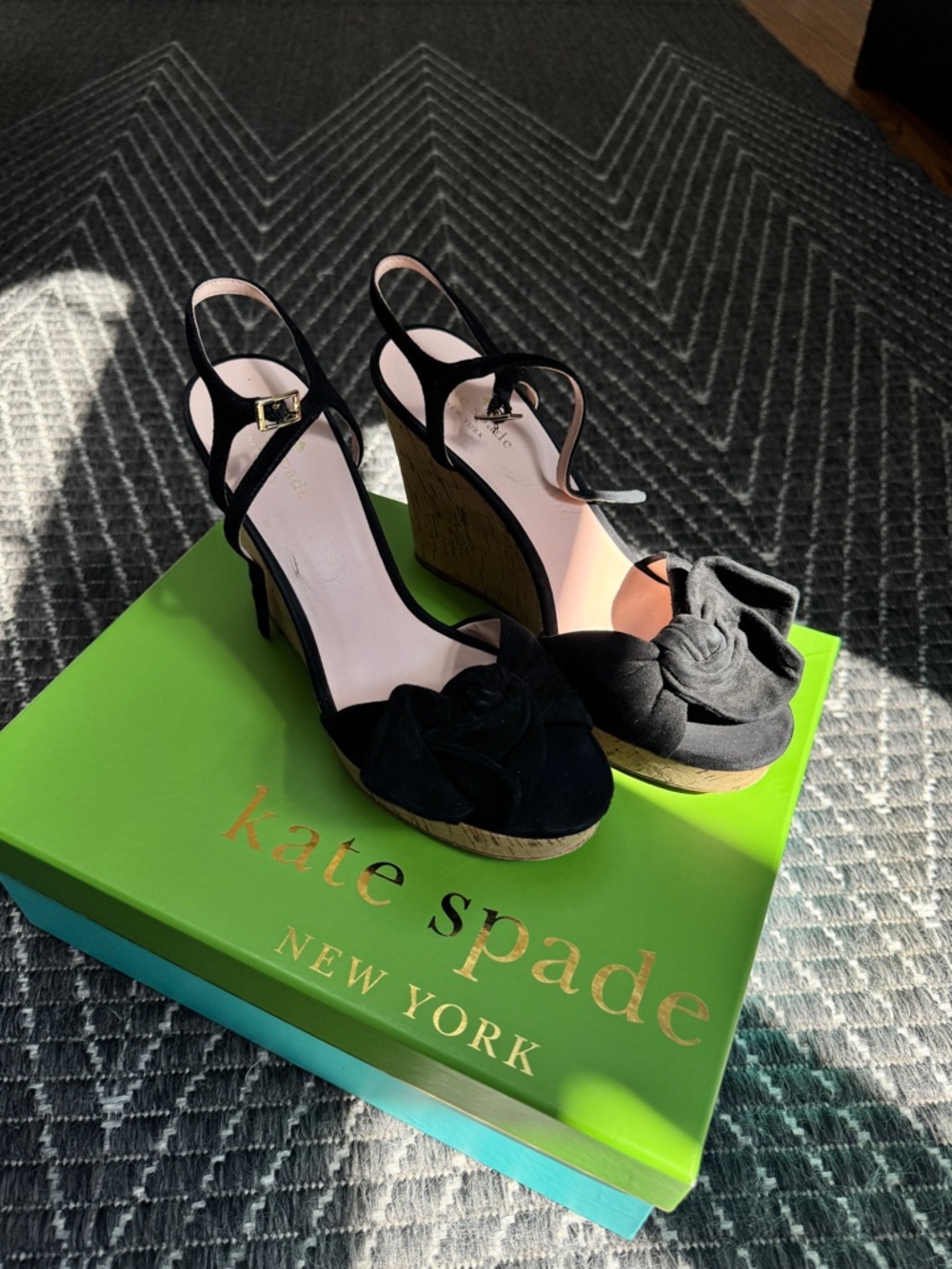 Kate Spade Black Suede Wedge Sandals | Size: 8